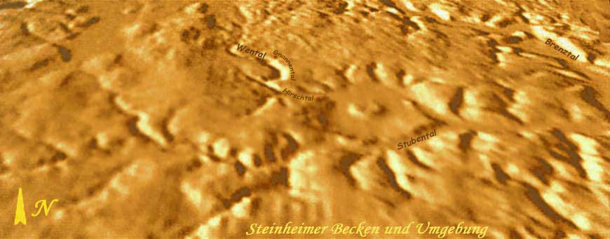 Steinheimer Becken: Perspektivische Darstellung mit Kartentextur